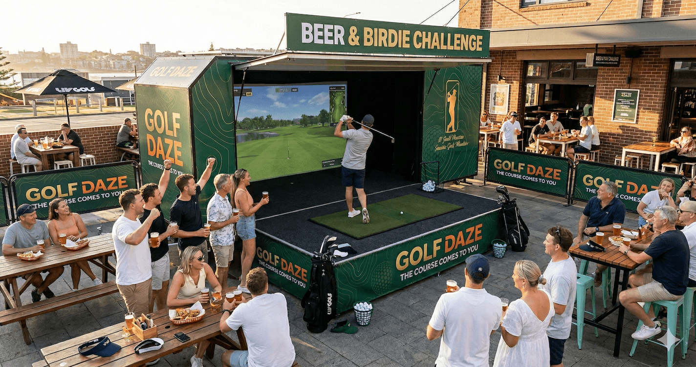 Golf Daze mobile golf simulator at a pub or venue event